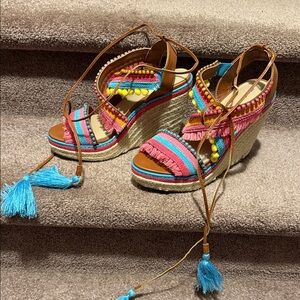 Colorful Wedge Sandals with Tassels